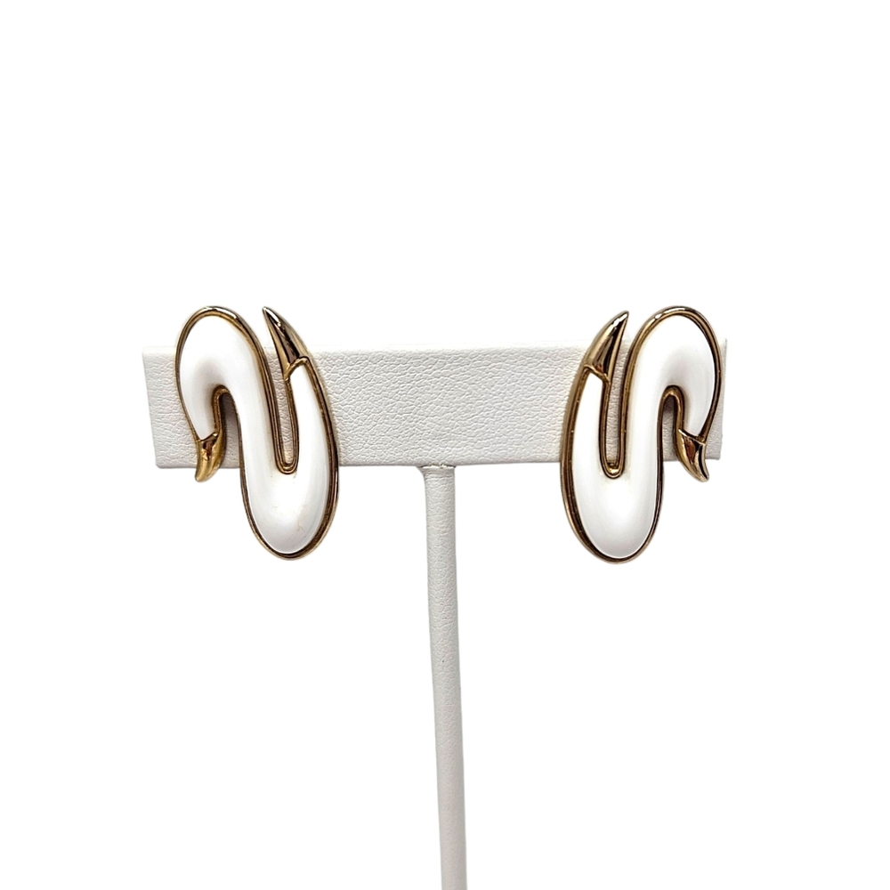 Vintage Monet White Gold Tone Clip On Earrings Signed Rare